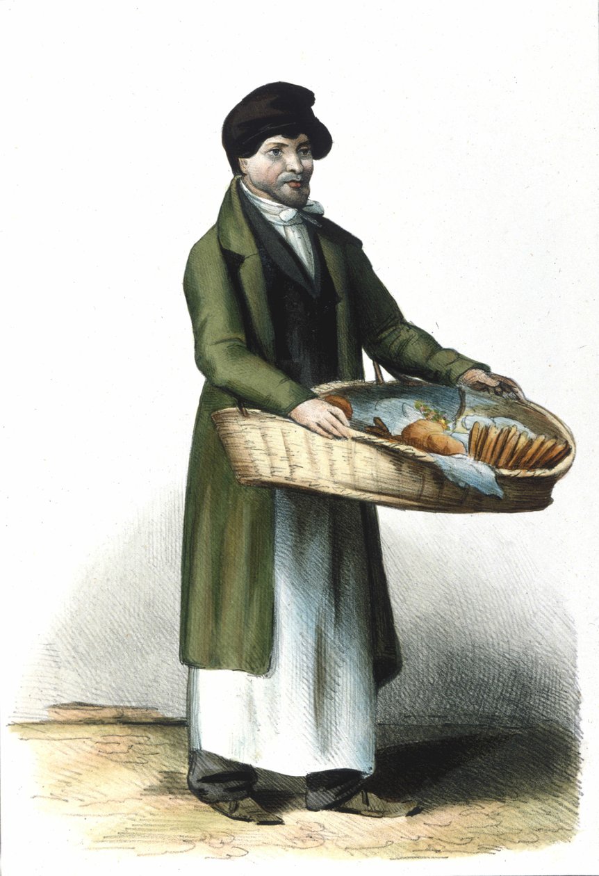 Venditore di biscotti e torte milanese. Incisione di Locarno del 1830 da Italian School