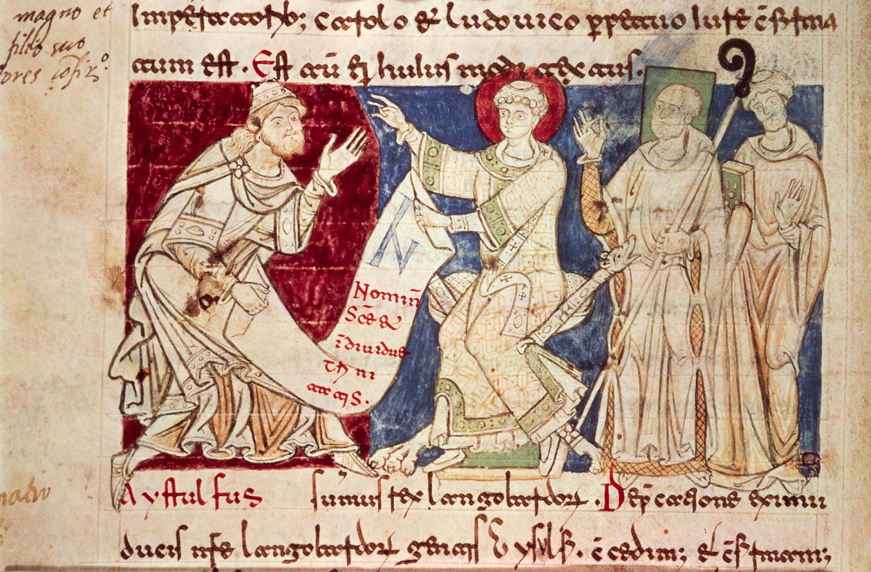 Miniatura dal Chronicon Vulturnense, codice miniato composto dal monaco Iohannes, ca 1130 da Italian School