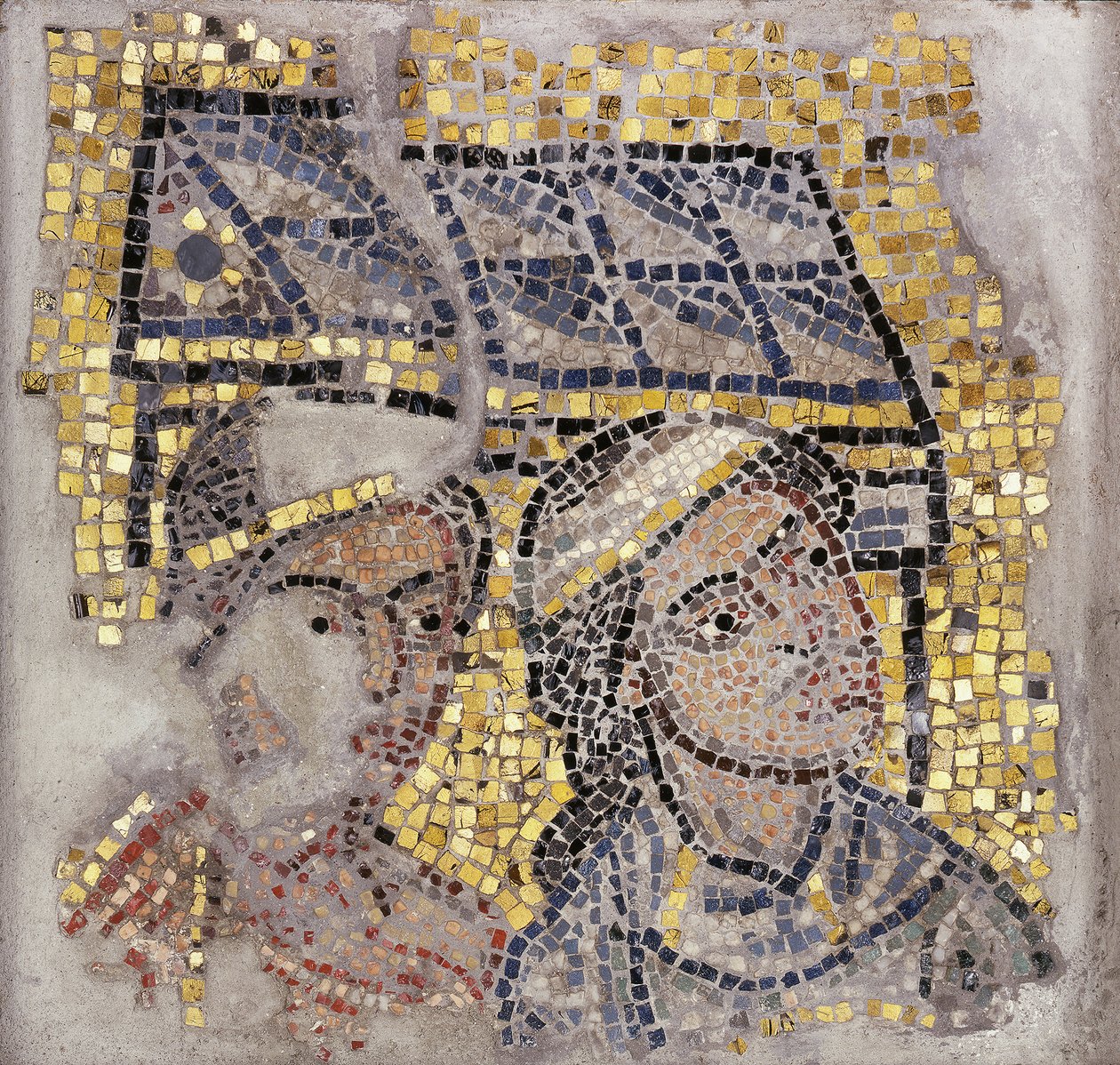 Pannello a mosaico con due teste e un edificio sullo sfondo, c.1213 da Italian School