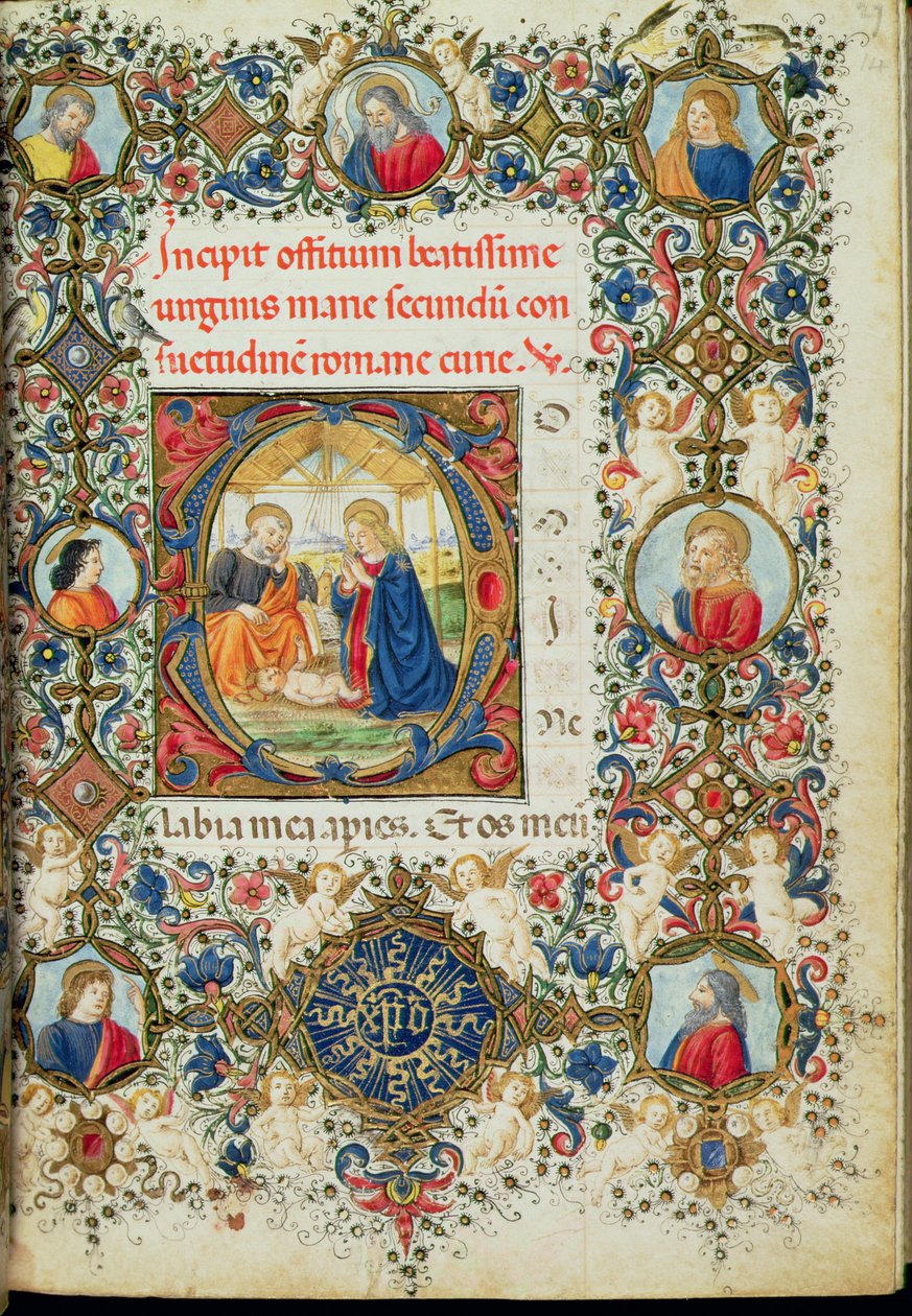 Ms 154 f.14r Adorazione del Bambino Gesù, da un Libro d