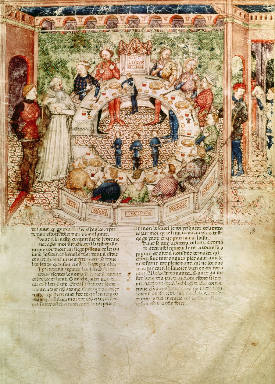 Ms Fr 343 fol.3 Sir Galahad è accolto alla Tavola Rotonda, dalla Queste del Saint Graal, c.1380-85 da Italian School