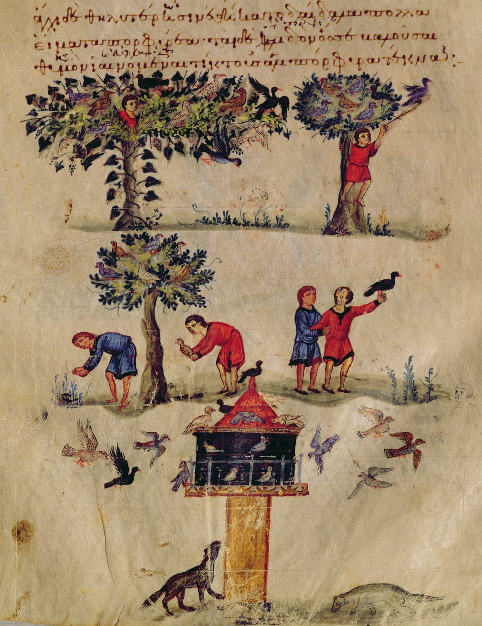 Ms Grec 479 Caccia agli uccelli, illustrazione probabilmente dall