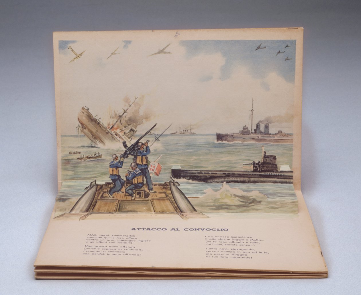 Battaglia navale, illustrazione tridimensionale tratta dal libro per bambini I nostri soldati da Italian School