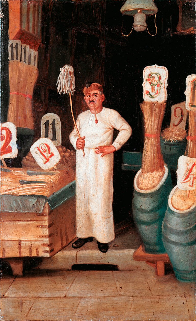 Vecchio mestiere: il negozio del venditore di pasta (anonimo, XIX secolo, Museo Nazionale delle Paste Alimentari, Fondazione Agnesi, Roma) da Italian School