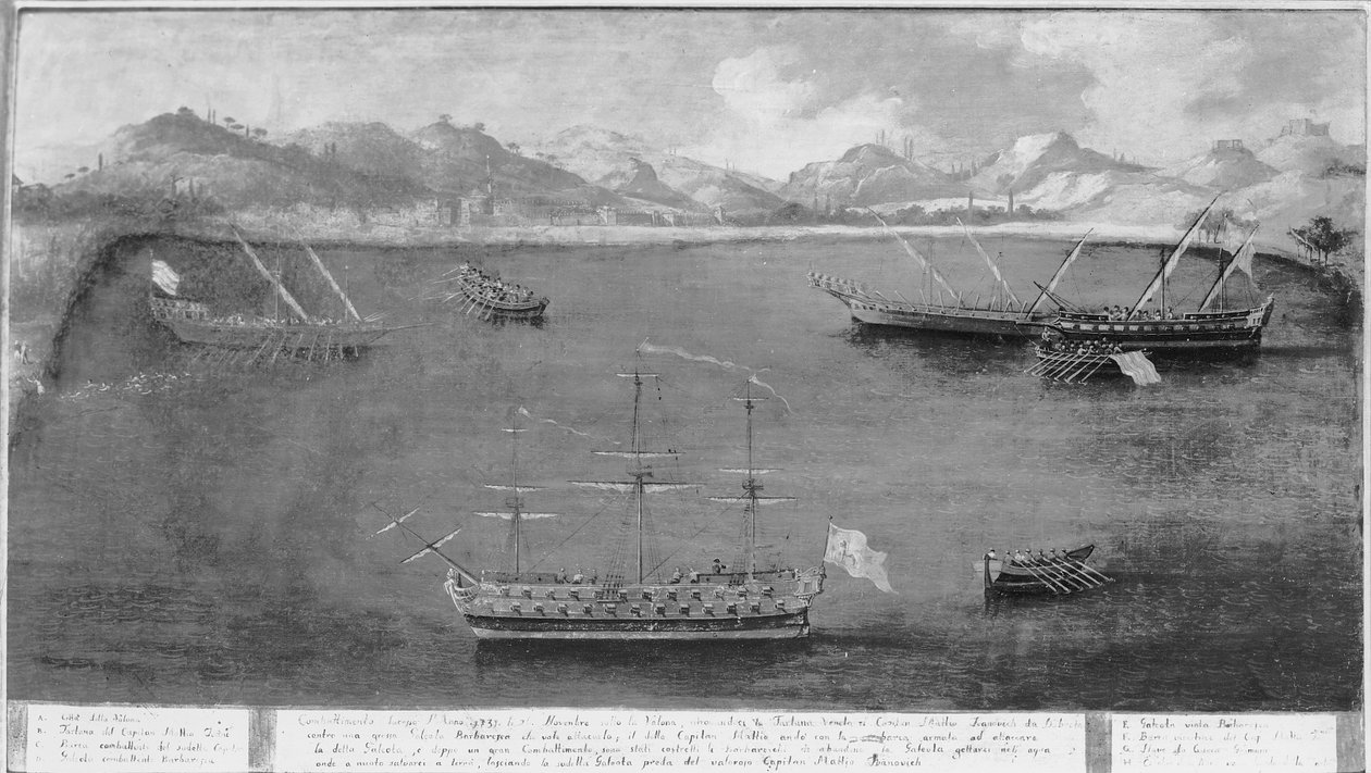 Una delle imprese navali del famoso marinaio Mattio Ivanovich da Dobrota, c.1730 da Italian School