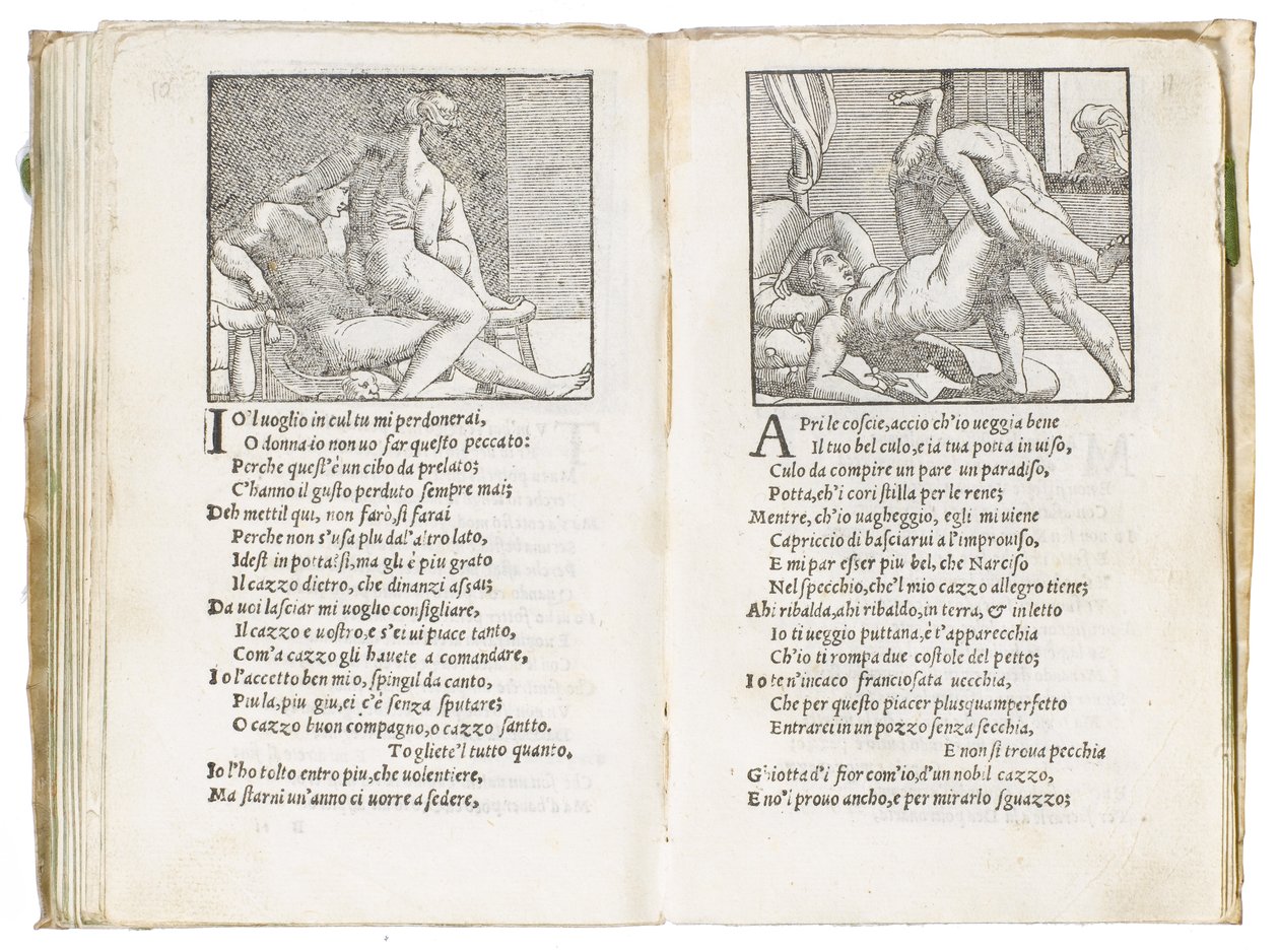 Pagina da "Sonetti Lussuriosi" di Pietro Aretino, illustrata da Giulio Romano e incisa da Marcantonio Raimondi, pubblicata a Venezia, c.1527 da Italian School