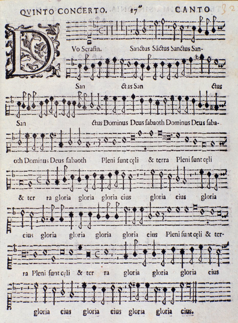 Pagina della partitura musicale del Concerto 5 in "Canzoni alla francese" di Adriano Banchieri da Italian School