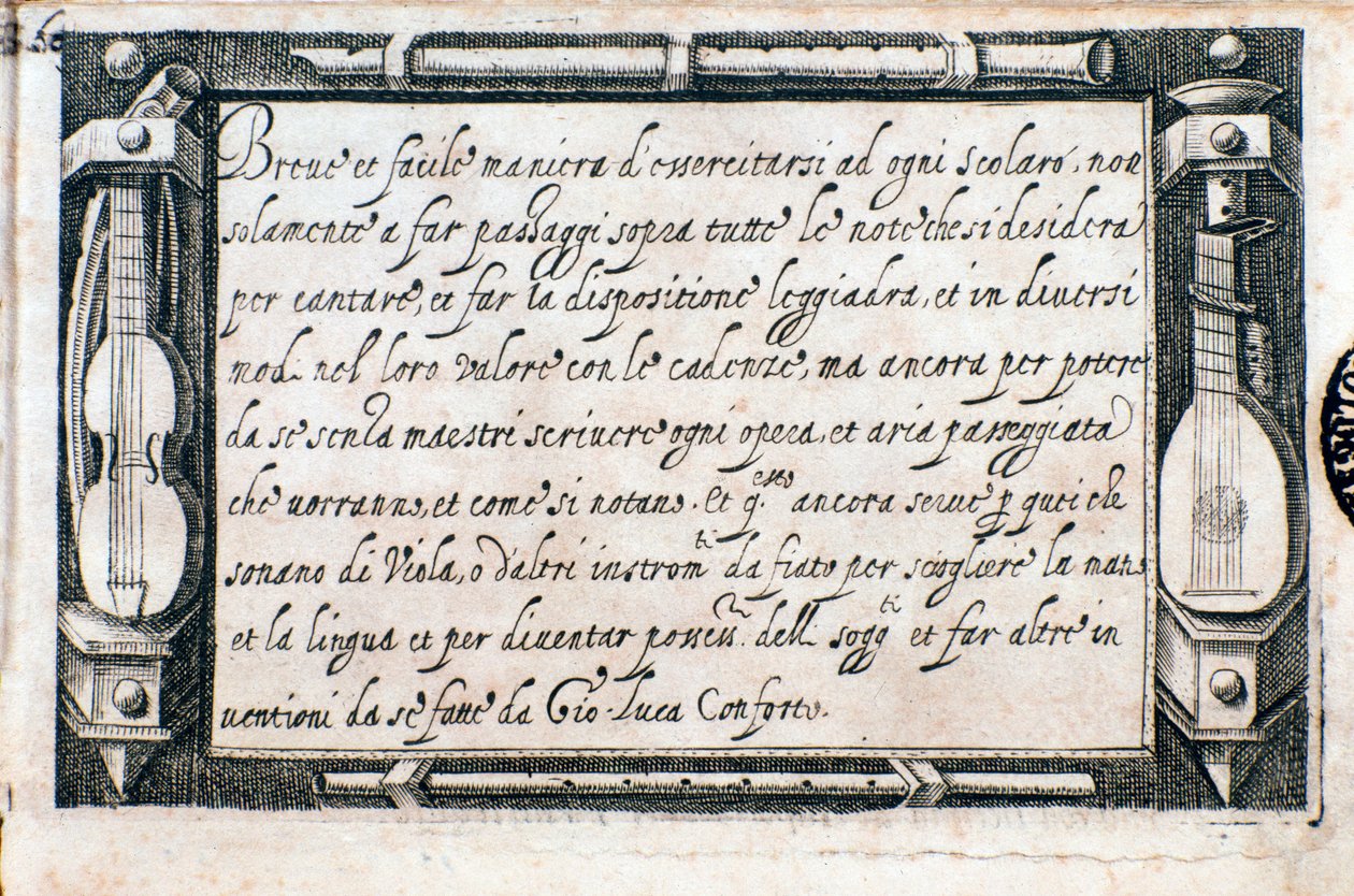 Pagina tratta da Breve e facile maniera di esercitarsi di Giovanni Luca Conforti da Italian School
