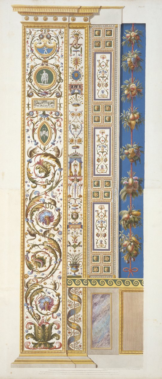 Pannello della Loggia di Raffaello in Vaticano, da Delle Loggie di Rafaele nel Vaticano, inciso da Giovanni Ottaviani (c.1735-1808), pubblicato c.1772-77 (incisione colorata a mano) da Italian School