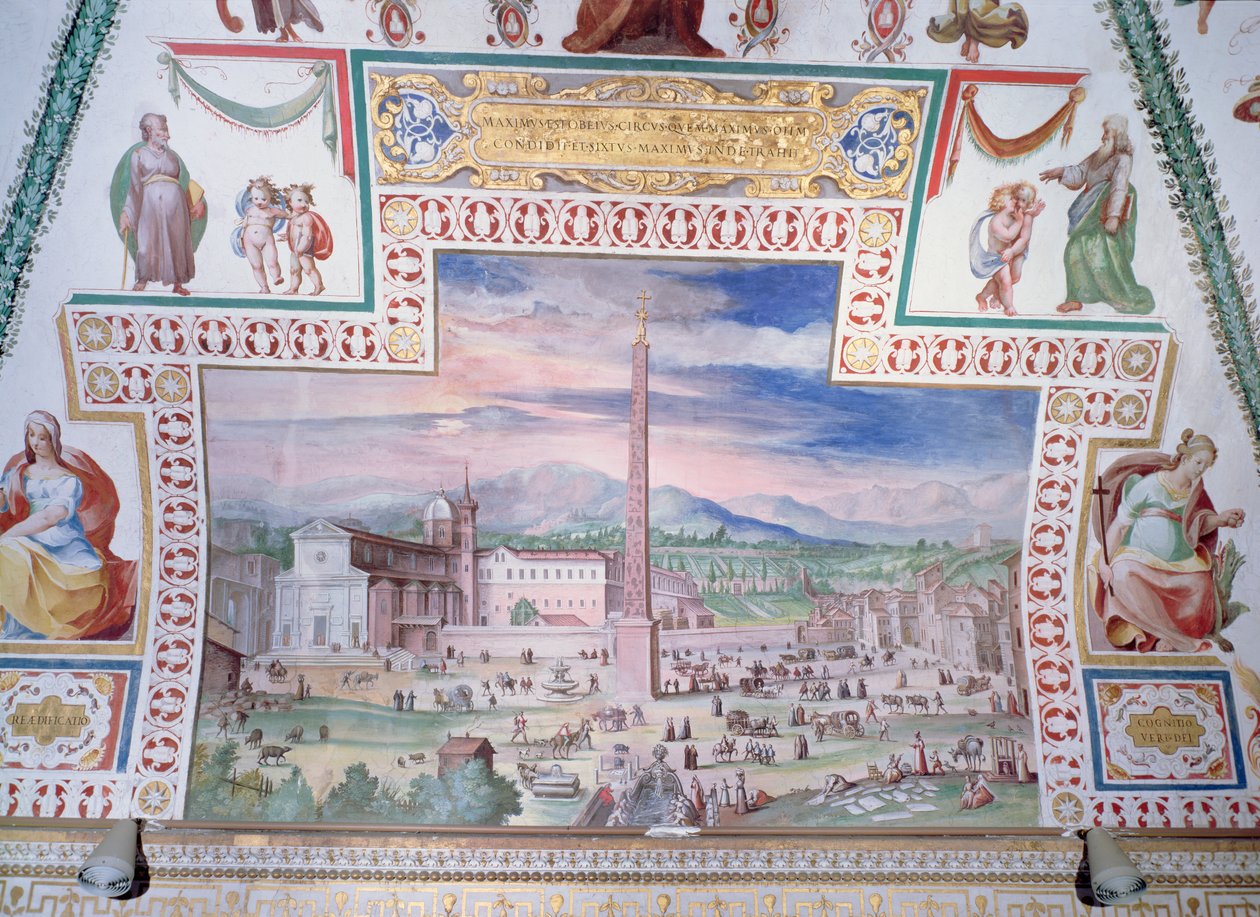 Piazza del Popolo, durante il pontificato di Papa Sisto V da Italian School