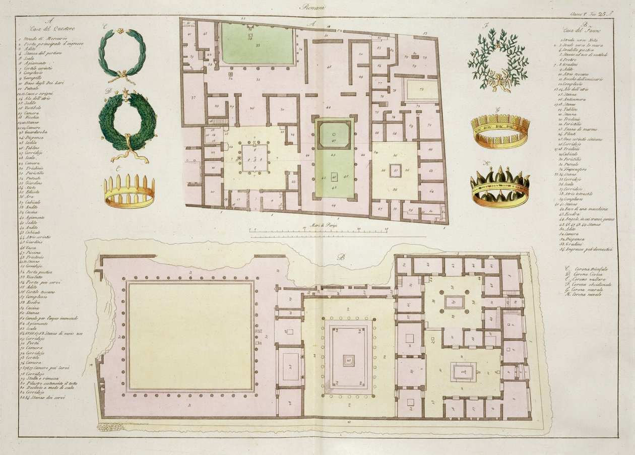 Piante della Casa del Questore e della Casa del Fauno, Pompei, tavola 25A, classe 5 da Parte I di La storia delle nazioni da Italian School