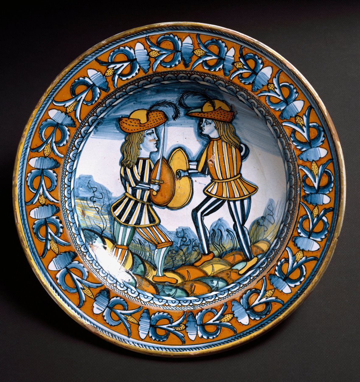 Piatto raffigurante due soldati in combattimento, c.1520 da Italian School
