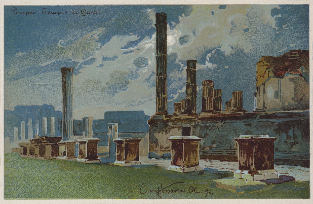 Pompei - Tempio di Giove (colour litho) da Italian School