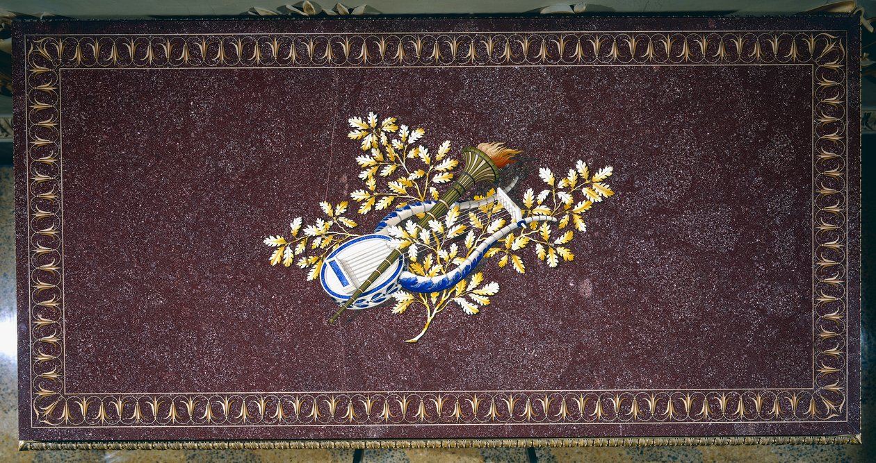 Piano di tavolo in porfido con mosaico di pietre semipreziose, Italia da Italian School