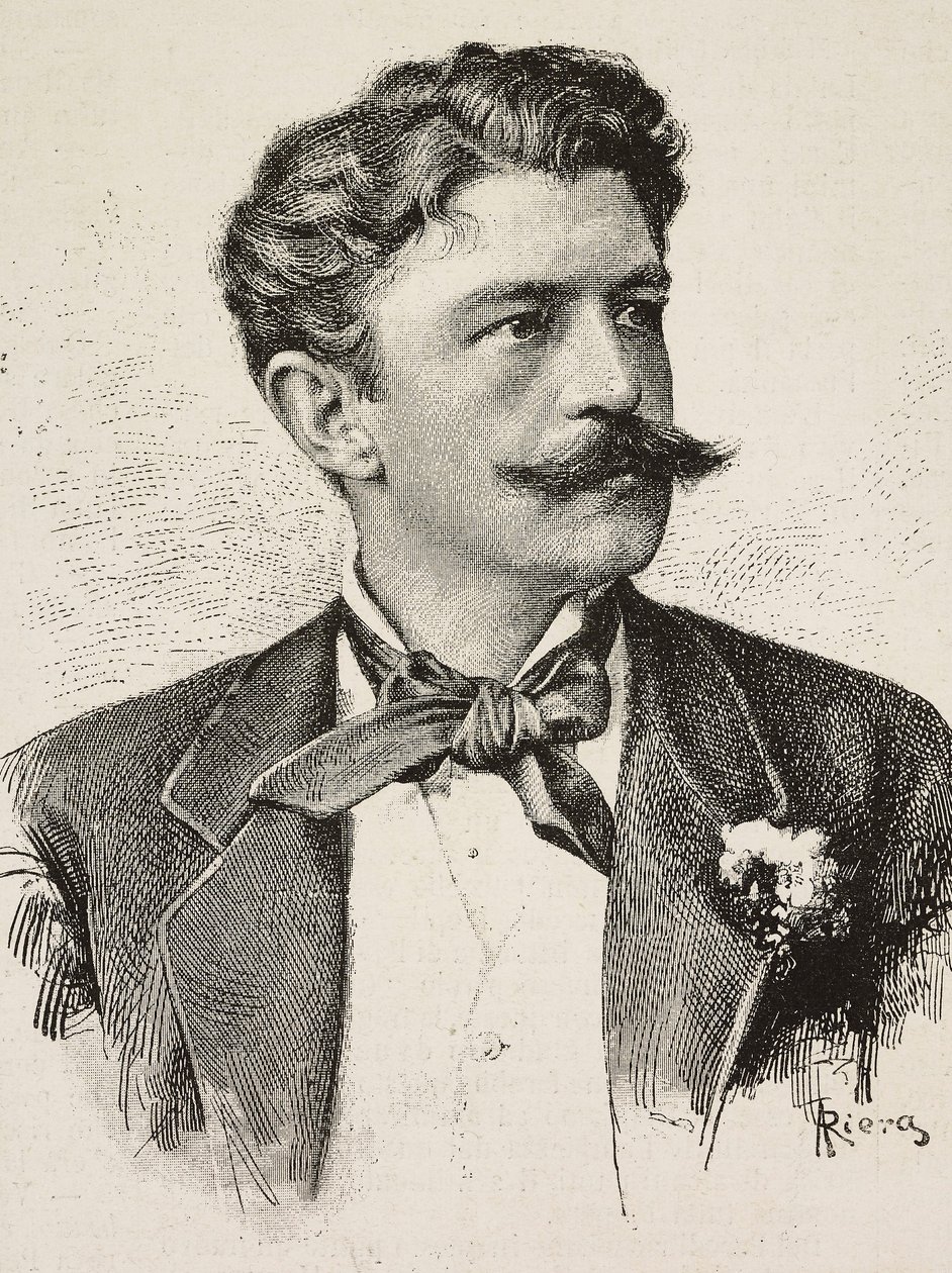 Ritratto di Herbert von Bismarck (1849-1904), politico tedesco, incisione di Riera da fotografia dei Fratelli Vianello, da L