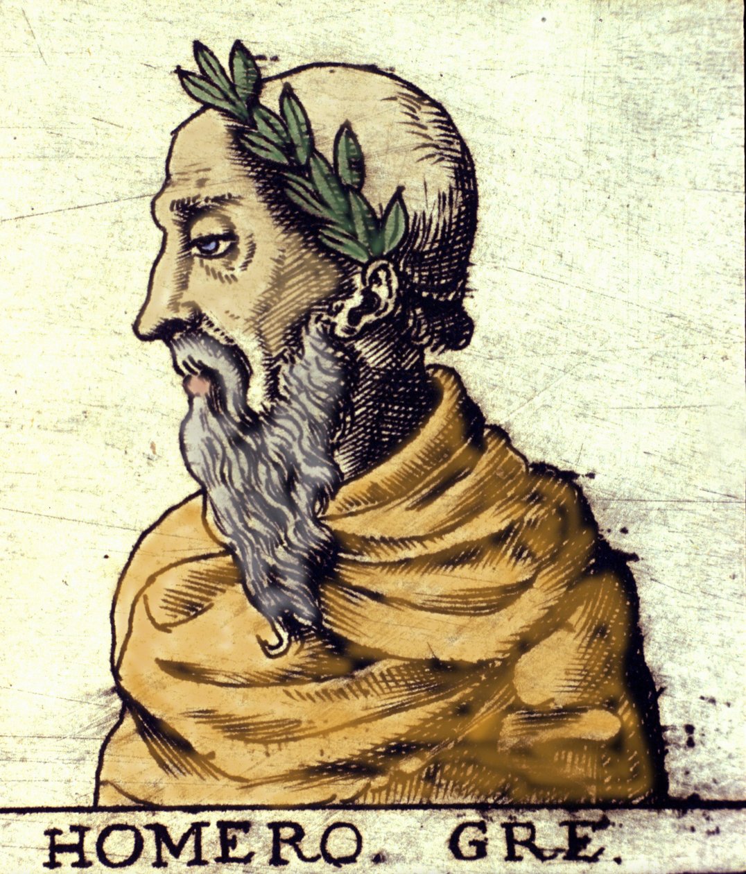 Ritratto di Omero (IX secolo a.C.). Incisione del 1560 dall