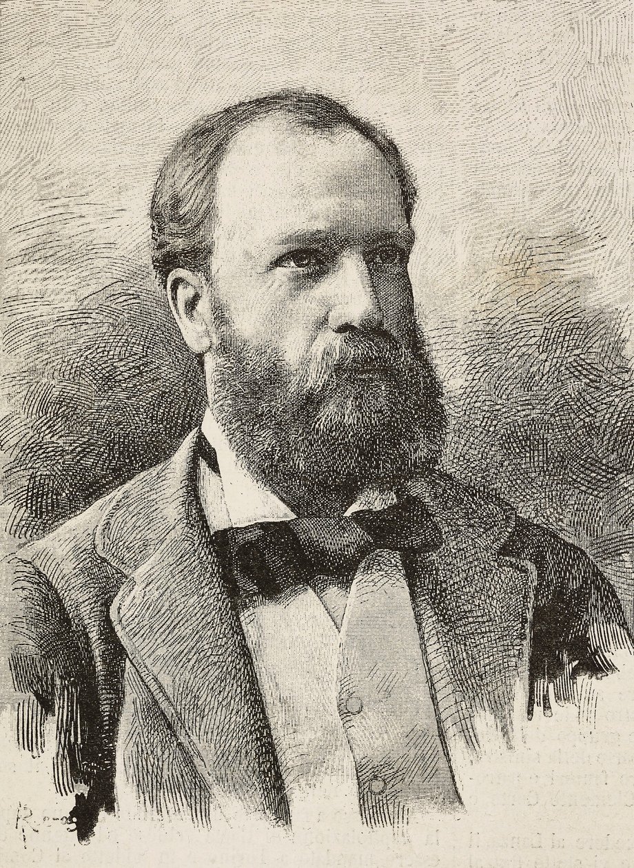 Ritratto di Karl Hillebrand (1829-1884), storico tedesco, incisione di Riera da fotografia di Schemboche, da L