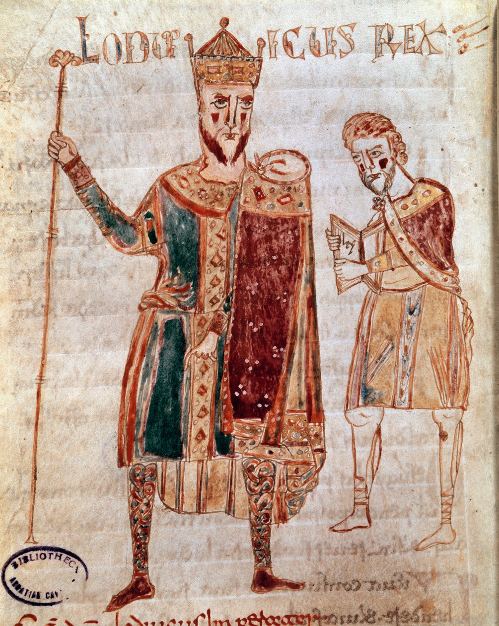 Ritratto di Luigi I il Pio (778-840), Re di Francia Pagina del manoscritto (ms. 4) "Codex Legum Longobardorum" (o Langobardorum) che descrive le leggi del regno longobardo stabilite dal Re Rotari da Italian School