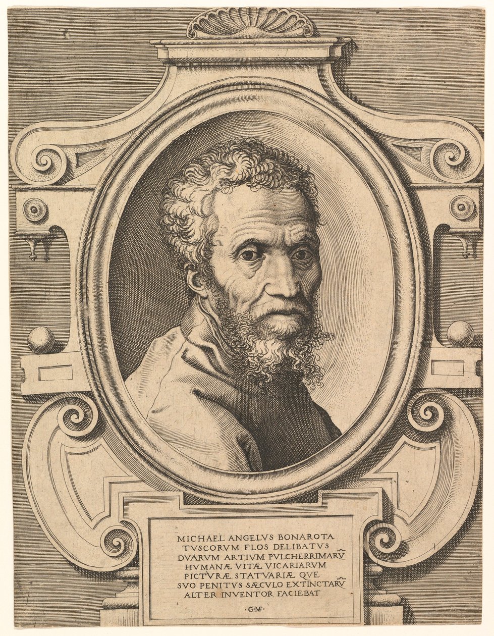 Ritratto di Michelangelo, pub. c1564 da Italian School