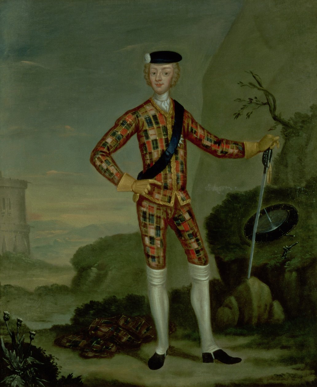 Principe Carlo Edoardo (Bonnie Prince Charlie, 1720-88) in tartan da Italian School