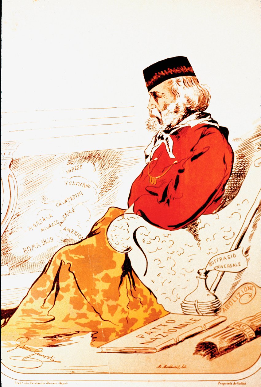 Rappresentazione dei membri della destra parlamentare degli eroi del Risorgimento e del patriota italiano Giuseppe Garibaldi nel 1874. Disegno. Roma, Museo del Risorgimento da Italian School