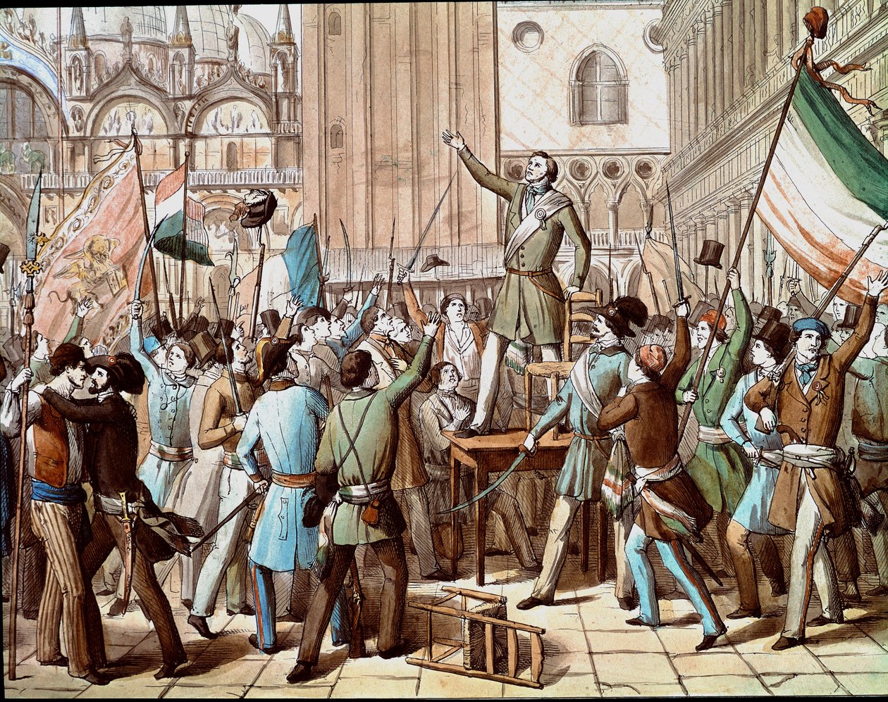 Rappresentazione di Daniele Manin (1808-1857), politico che guidò la rivoluzione di Venezia contro la presenza austriaca nel 1848: la proclamazione della Repubblica Veneta nel marzo 1848 da Italian School