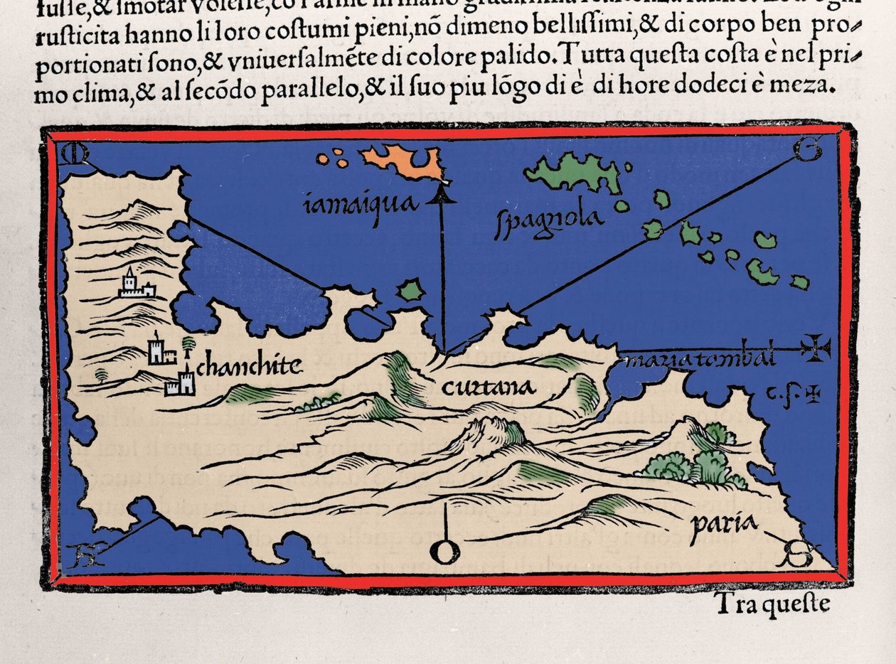 Rappresentazione delle Isole Caraibiche e delle coste del Venezuela. Isolario (mappa delle isole) di Benedetto Bordone. Venezia 1547 da Italian School