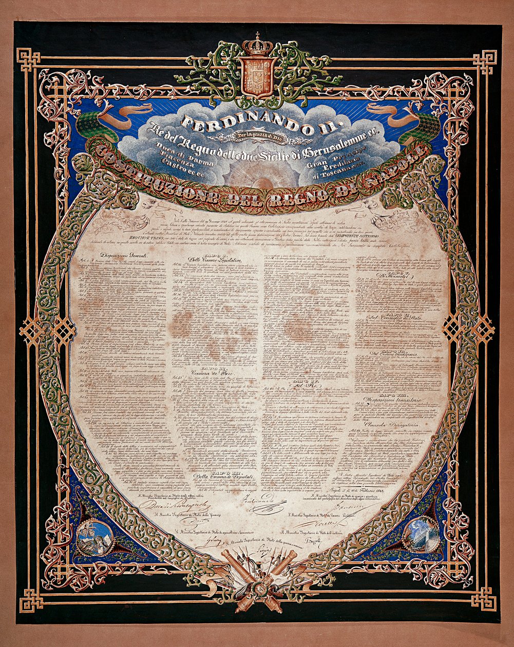 Risorgimento: costituzione proclamata dal re Ferdinando II delle Due Sicilie (1810-1859) nel 1847 da Italian School