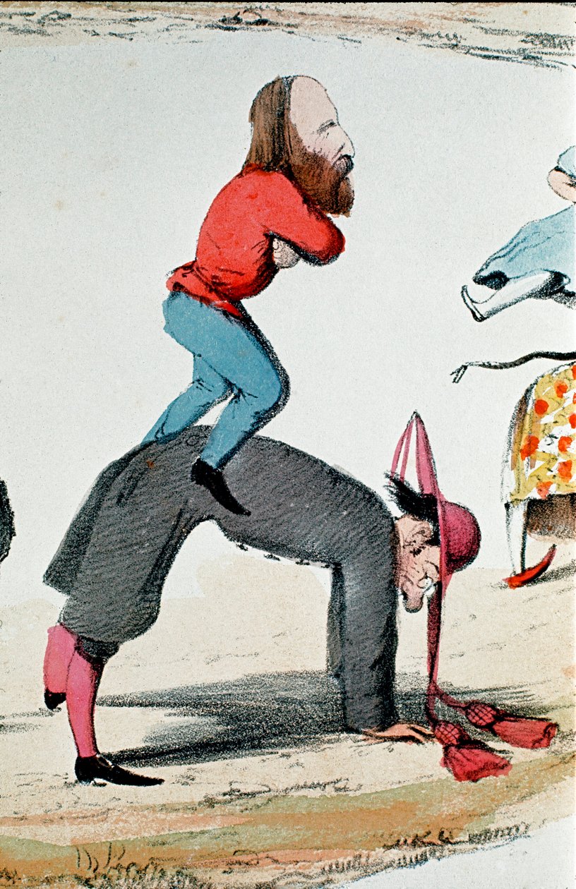 Risorgimento: disegno satirico che raffigura gli eroi del Risorgimento Giuseppe Garibaldi (1807-1882) che regola la Questione Romana, controversia politica riguardante il ruolo di Roma, sede del potere temporale del Papa e capitale del nuovo regno da Italian School