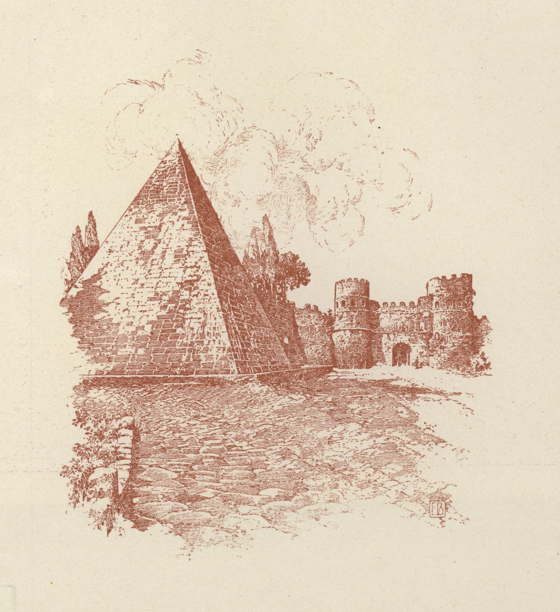 Roma, Piramide di Caio Cestio (litho) da Italian School