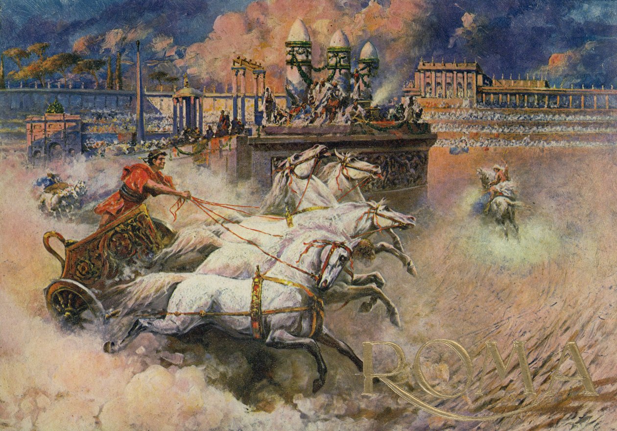 Aurighi romani (litografia a colori) da Italian School