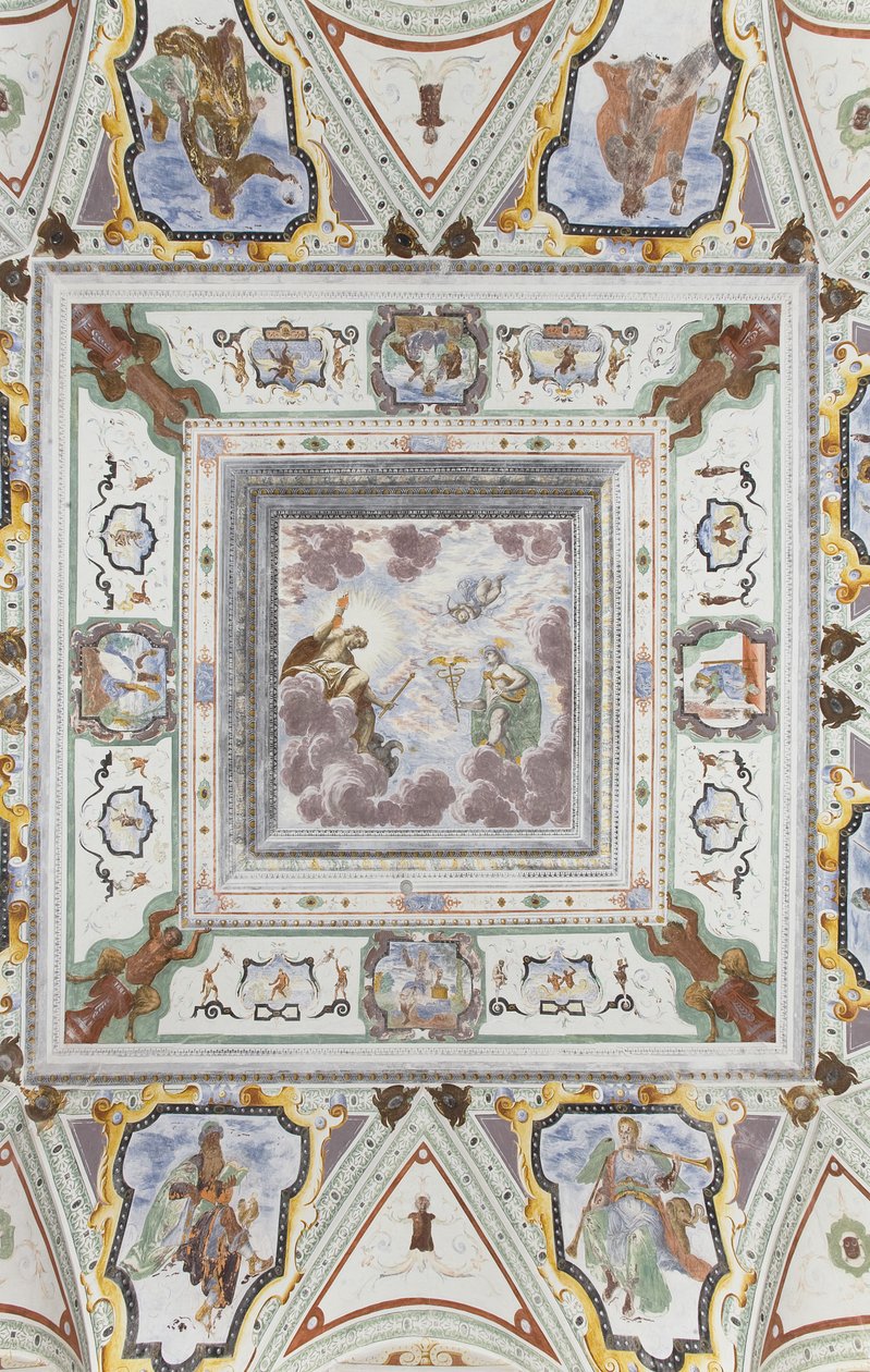 Sala di Giove e Mercurio: Giove, Mercurio e Cupido, circondati dalle quattro stagioni da Italian School
