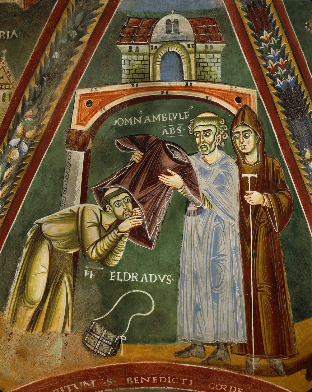 San Eldrado ritorna da Santiago de Compostela, nella Cappella dei Santi Eldrado e Nicola da Italian School