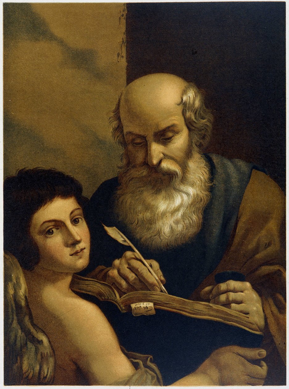 San Matteo scrivendo e un angelo - in "Aurea Bibbia classica: storia della rivelazione divina nell