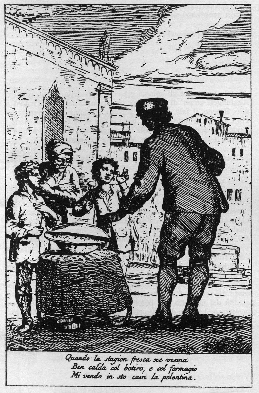 Venditore di polenta nelle strade di Venezia nel XVIII secolo. da Italian School