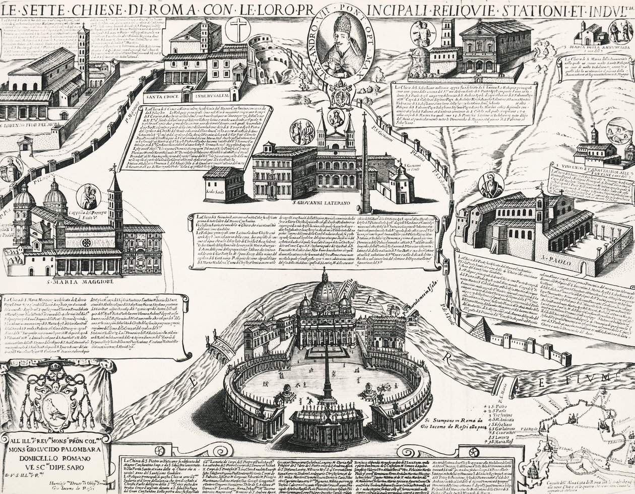 Sette Chiese di Roma, con ritratto di Alessandro VII (Papa 1655-1667), Italia da Italian School