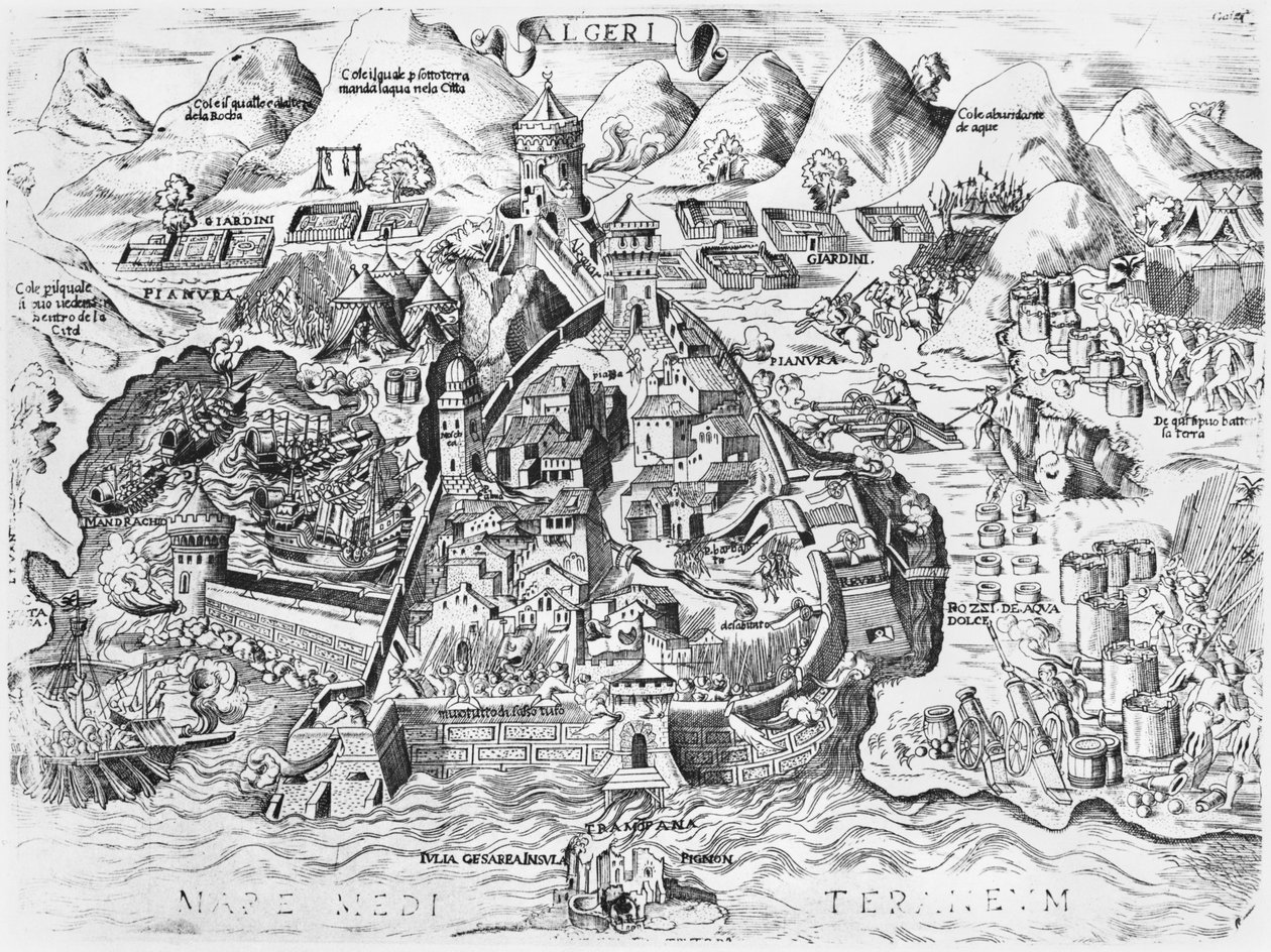 Assedio di Algeri da parte di Carlo V (1500-58) nel 1541 da Italian School