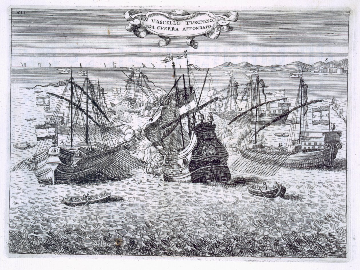 Affondamento di una nave da guerra turca, illustrazione da 