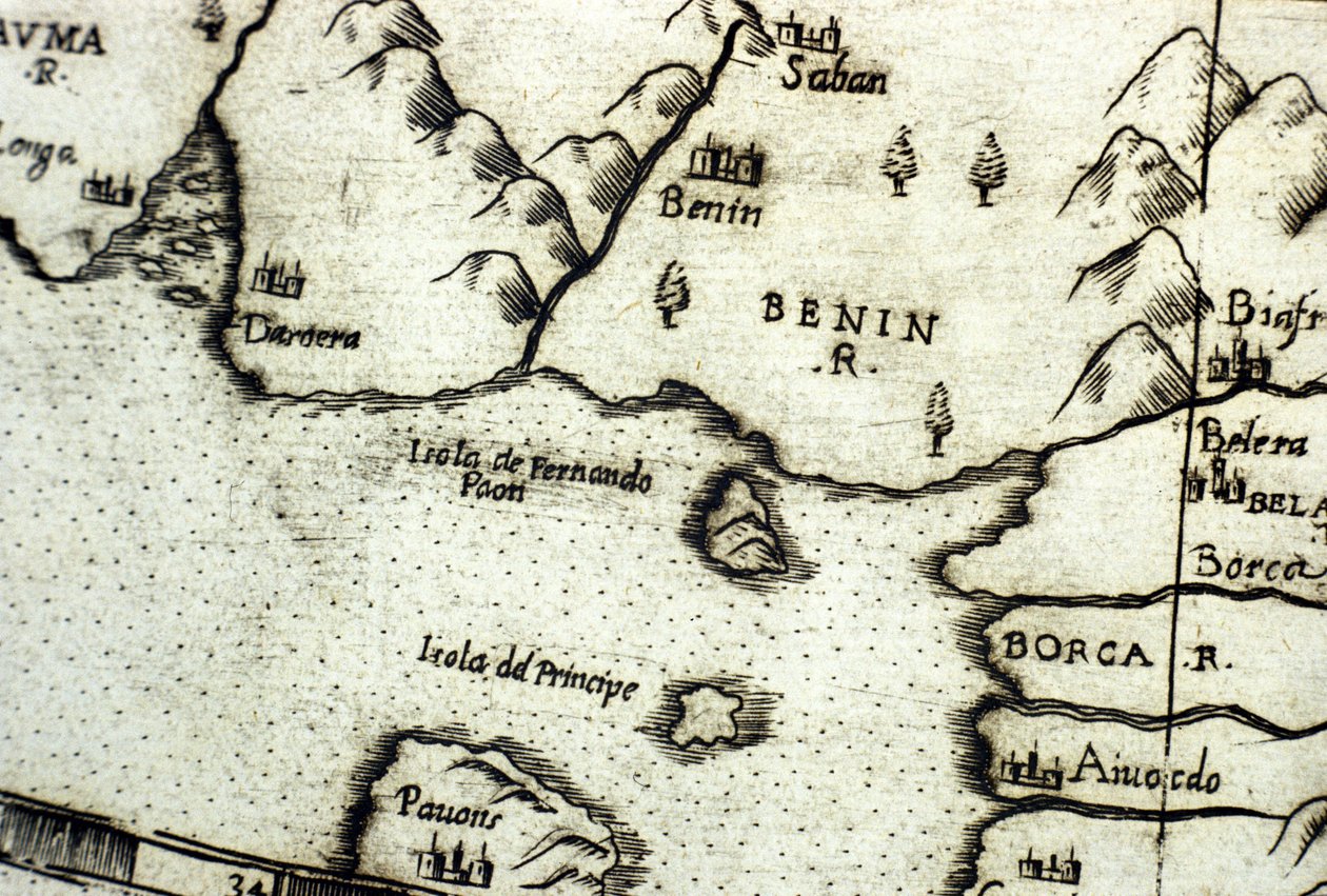 Il Golfo del Benin (ex Dahomey), parte del Golfo di Guinea, basato su una mappa di Urbano Monte da Italian School