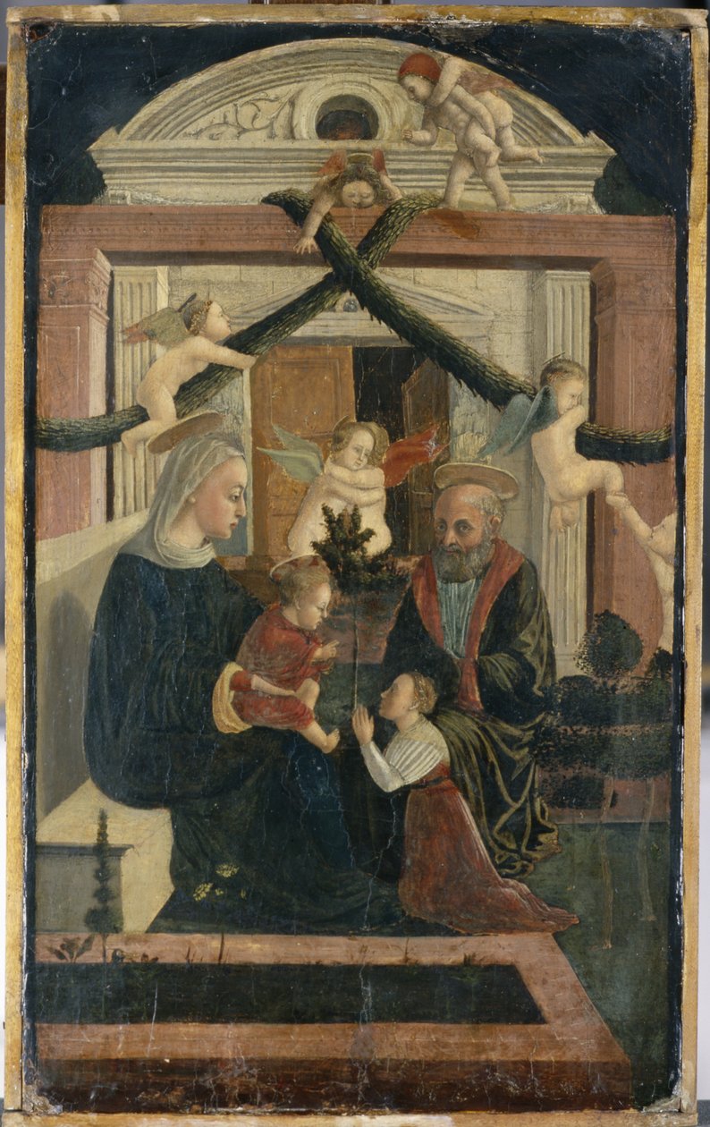 La Sacra Famiglia con donatore in preghiera e angeli che suonano, c.1460 da Italian School