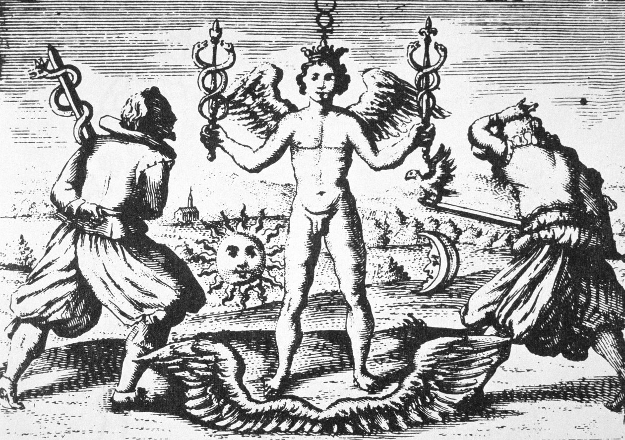 Il Mercurio dei Filosofi, da Della Tramutatione Metallica di Giovanni Battista Nazari (1589) illustrato in una storia della magia pubblicata alla fine del XIX secolo da Italian School