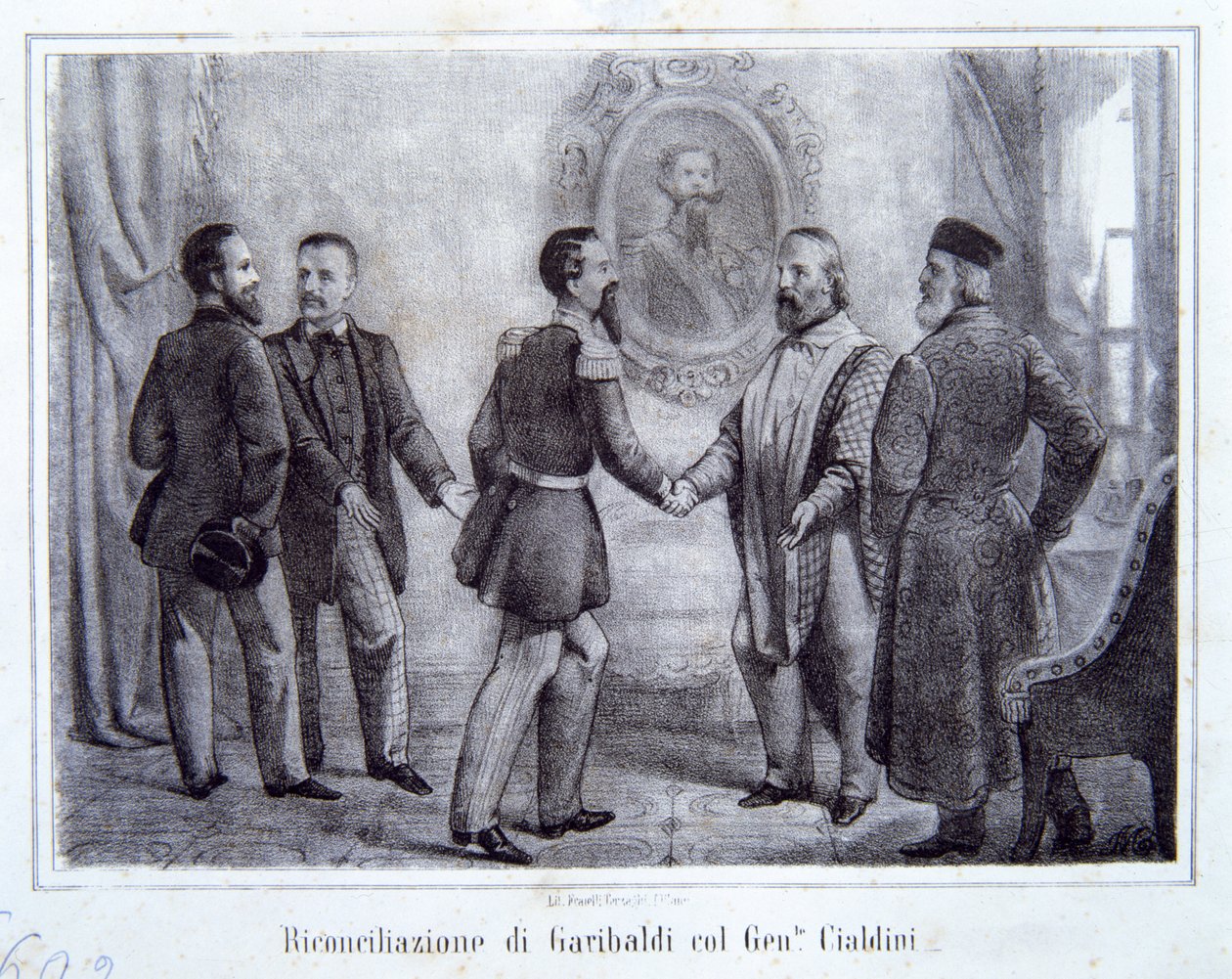 La Riconciliazione di Garibaldi con il Generale Cialdini, illustrazione da La Storia d