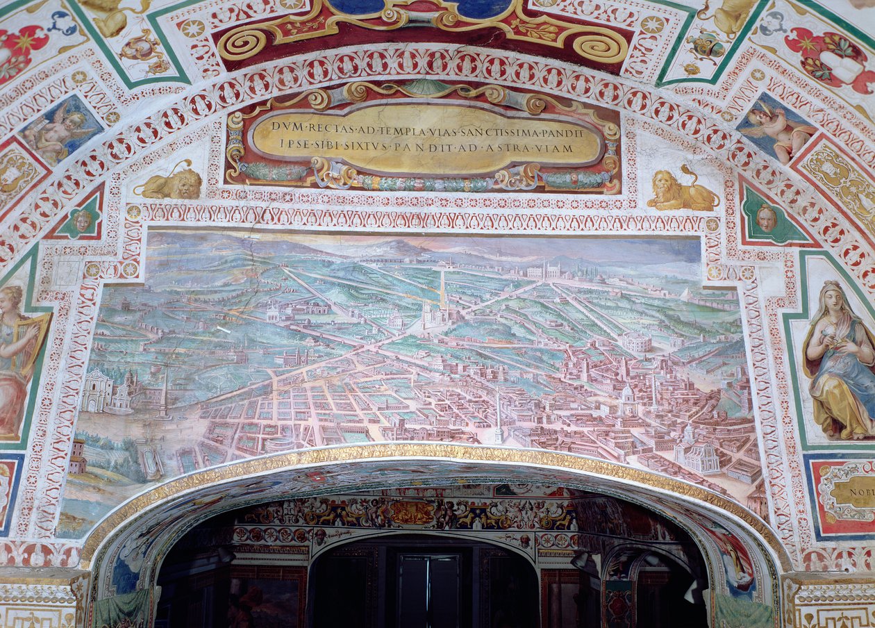 Le strade di Roma, durante il regno di Papa Sisto V da Italian School