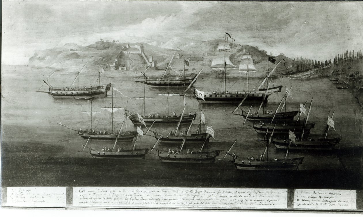 La flotta veneziana guidata dal capitano Ivanovich da Dabrota contro i pirati turchi a Durazzo, 1756 da Italian School