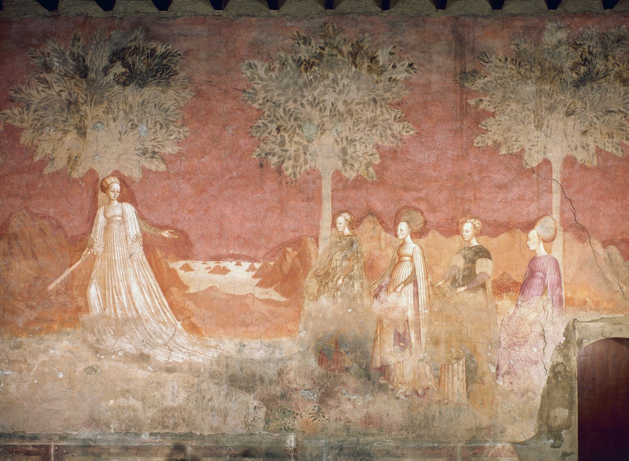 Il gioco della palla, scena dal ciclo dei Giochi, ca 1445-1450, affresco, Palazzo Borromeo, Milano, Lombardia, Italia da Italian School