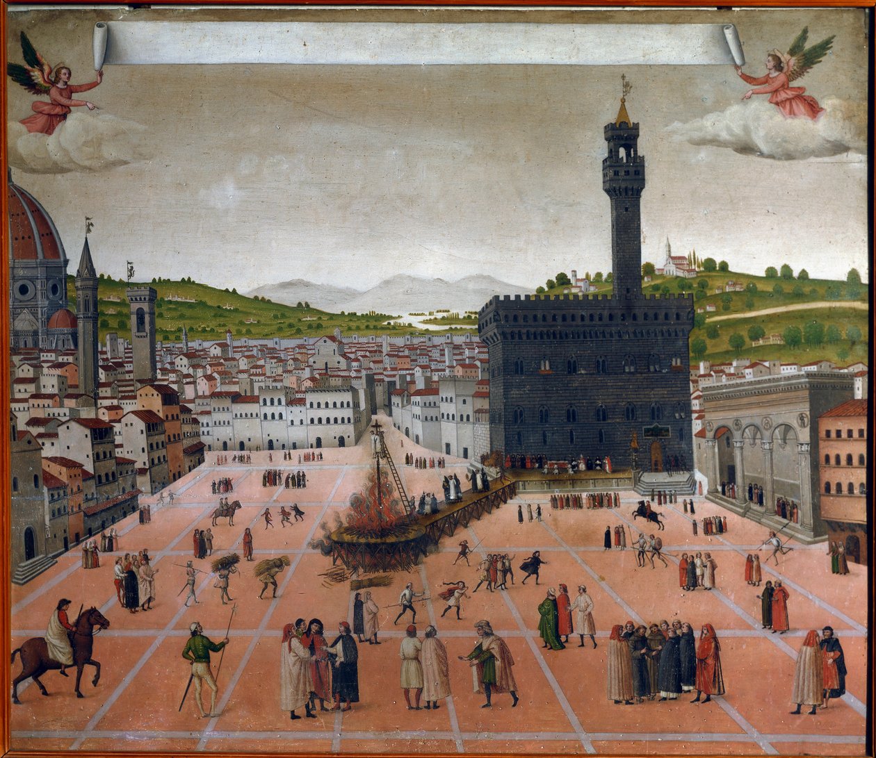 Il rogo di Girolamo Savonarola in Piazza della Signoria, Firenze nel 1498 da Italian School