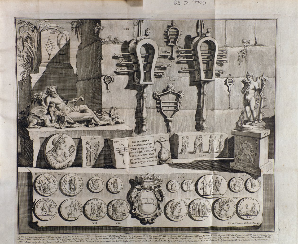 Il sistro (sistri), varie rappresentazioni da De sistris di Benedictus Bacchinius (1651-1721) da Italian School