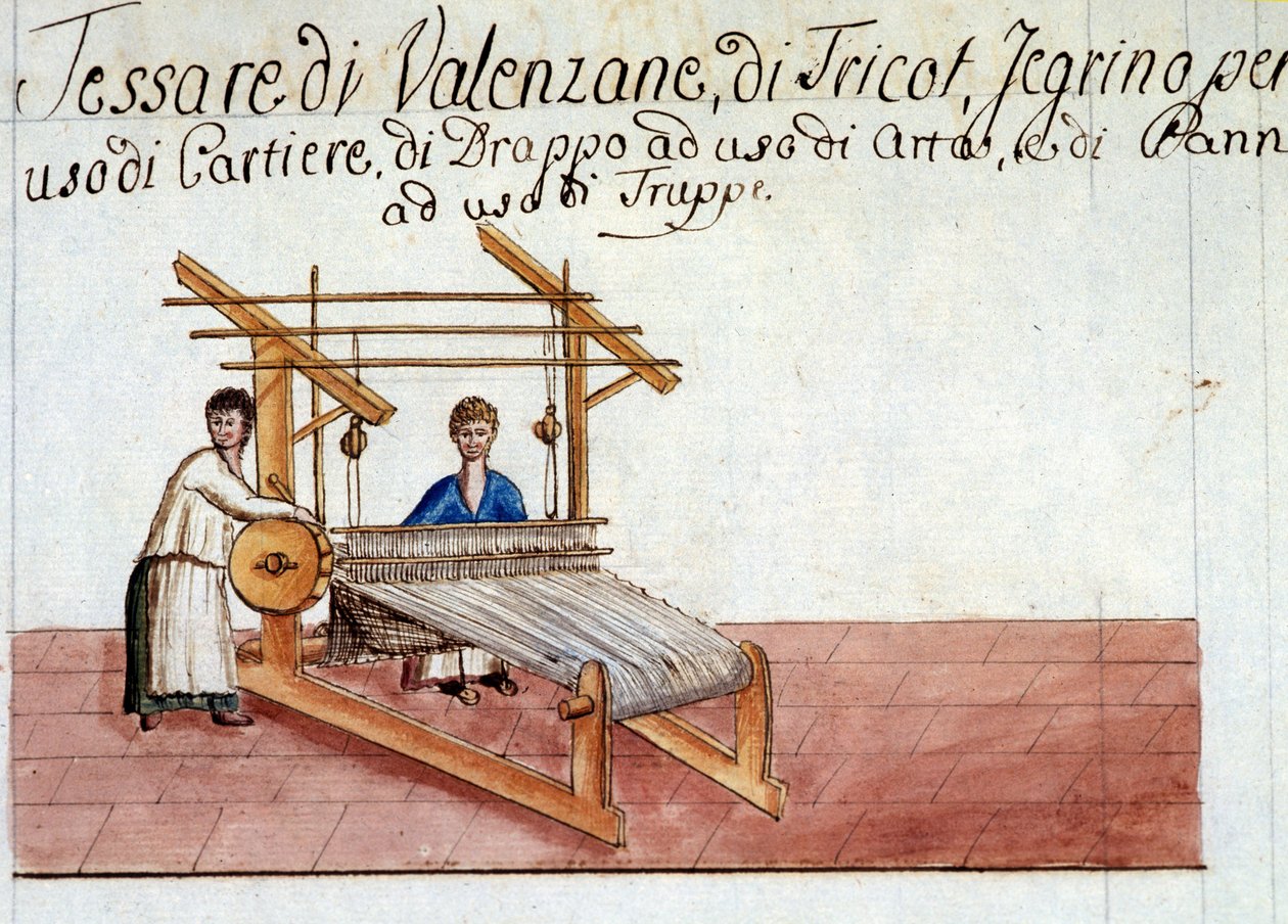 La tessitura della lana. 1807. Archivio di Stato di Milano da Italian School