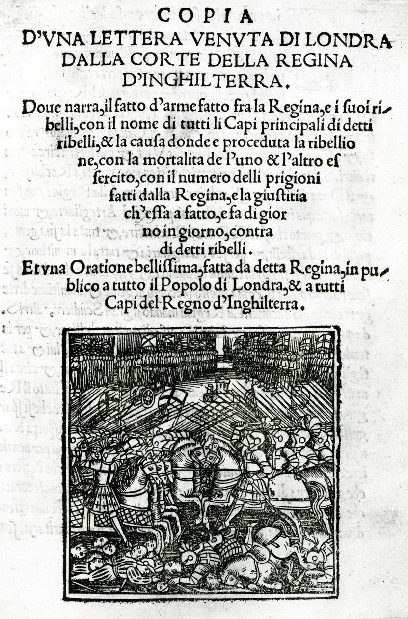 Pagina del titolo per una copia di una lettera inviata dalla corte della regina d