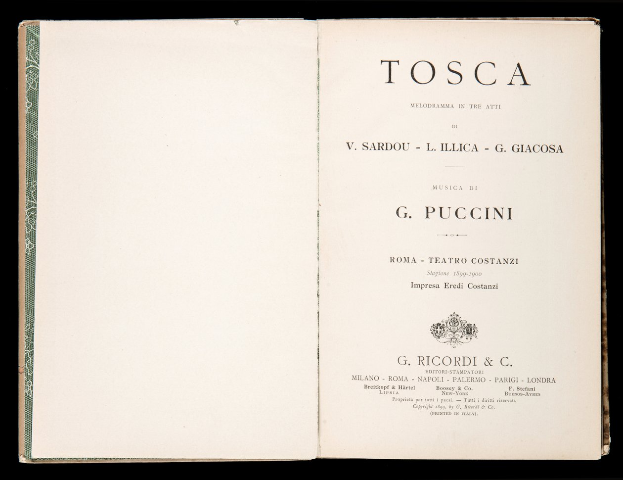 Pagina del titolo, Libretto della Tosca da Italian School